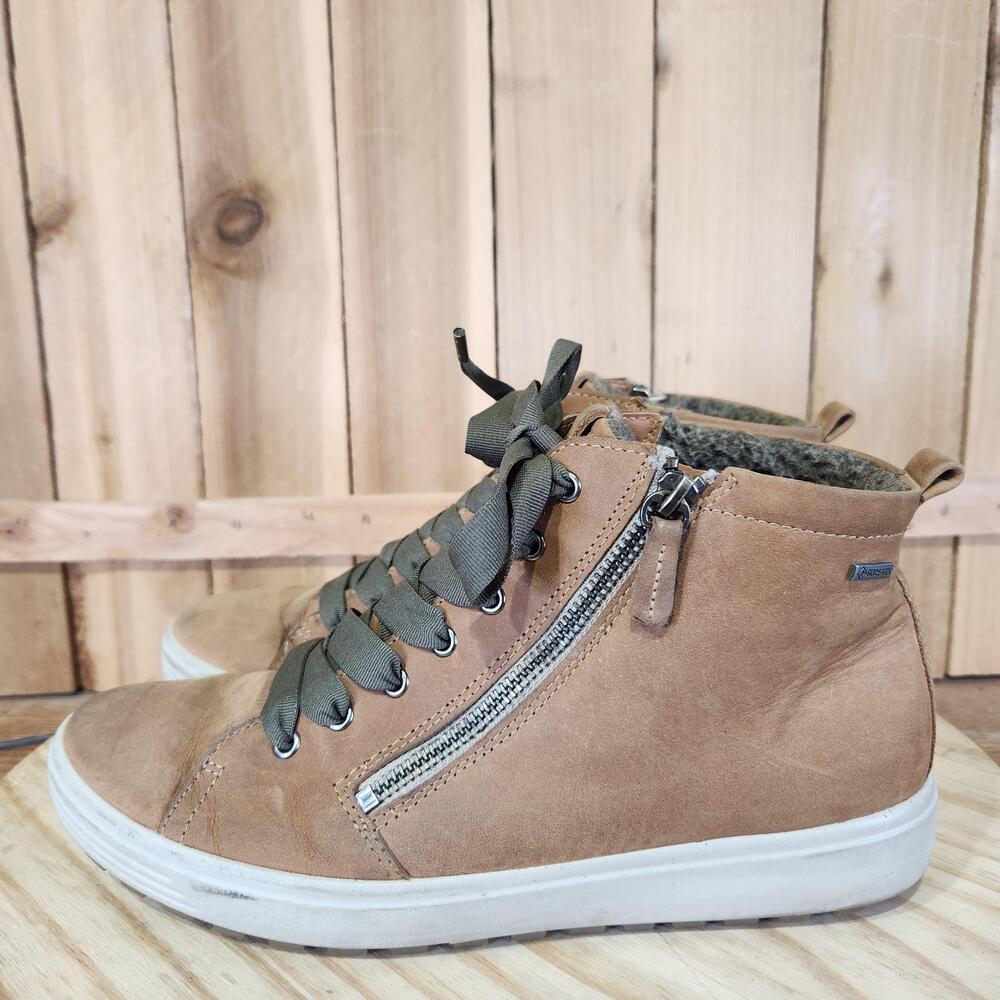 ECCO Soft 7 Tred GTX HI Boots Womens 10 Brown Leather Zip Lined Walking Comfort
